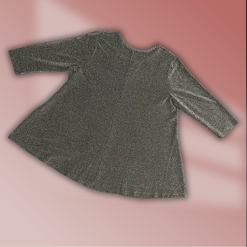 Jessica London Womens 14/16 Black Silver Metallic Sparkle Flare Hem Blouse Top - Picture 5 of 5